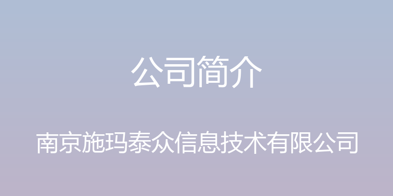 公司简介 - 南京施玛泰众信息技术有限公司