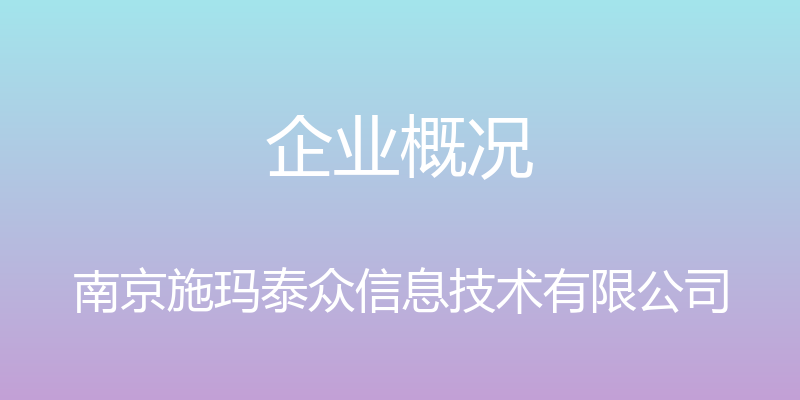 企业概况 - 南京施玛泰众信息技术有限公司